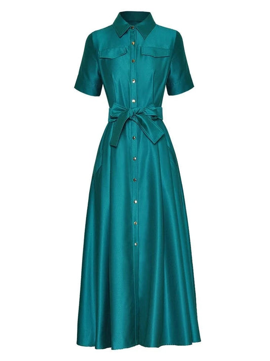 Annalee Einreihiges Kleid mit Umlegekragen und kurzen Ärmeln zum Schnüren für Bürodamen