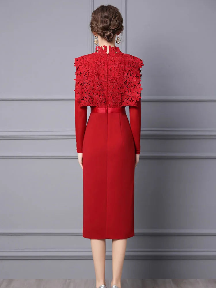 Grecilda Long Sleeve Midi Evening Party Dress