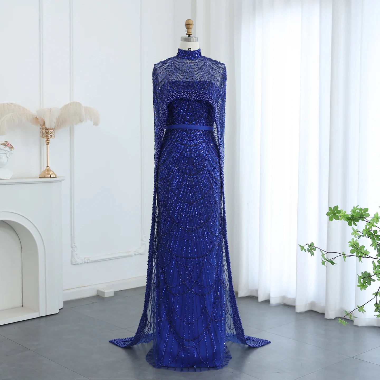 Luxury Pearl  Evening Dress with Cape