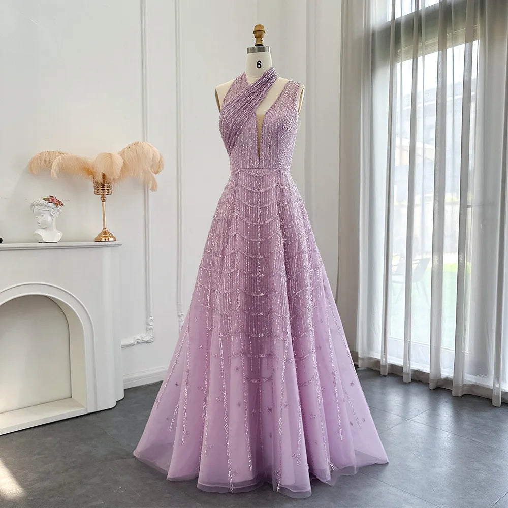 Luxury Beaded Lilac Evening Dress