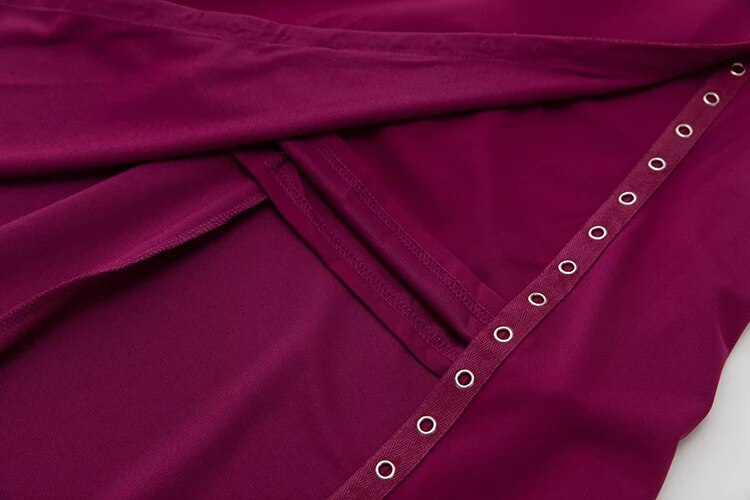 Hana Tassels V-Neck Half Sleeve Solid Solor Vintage Slit Dress