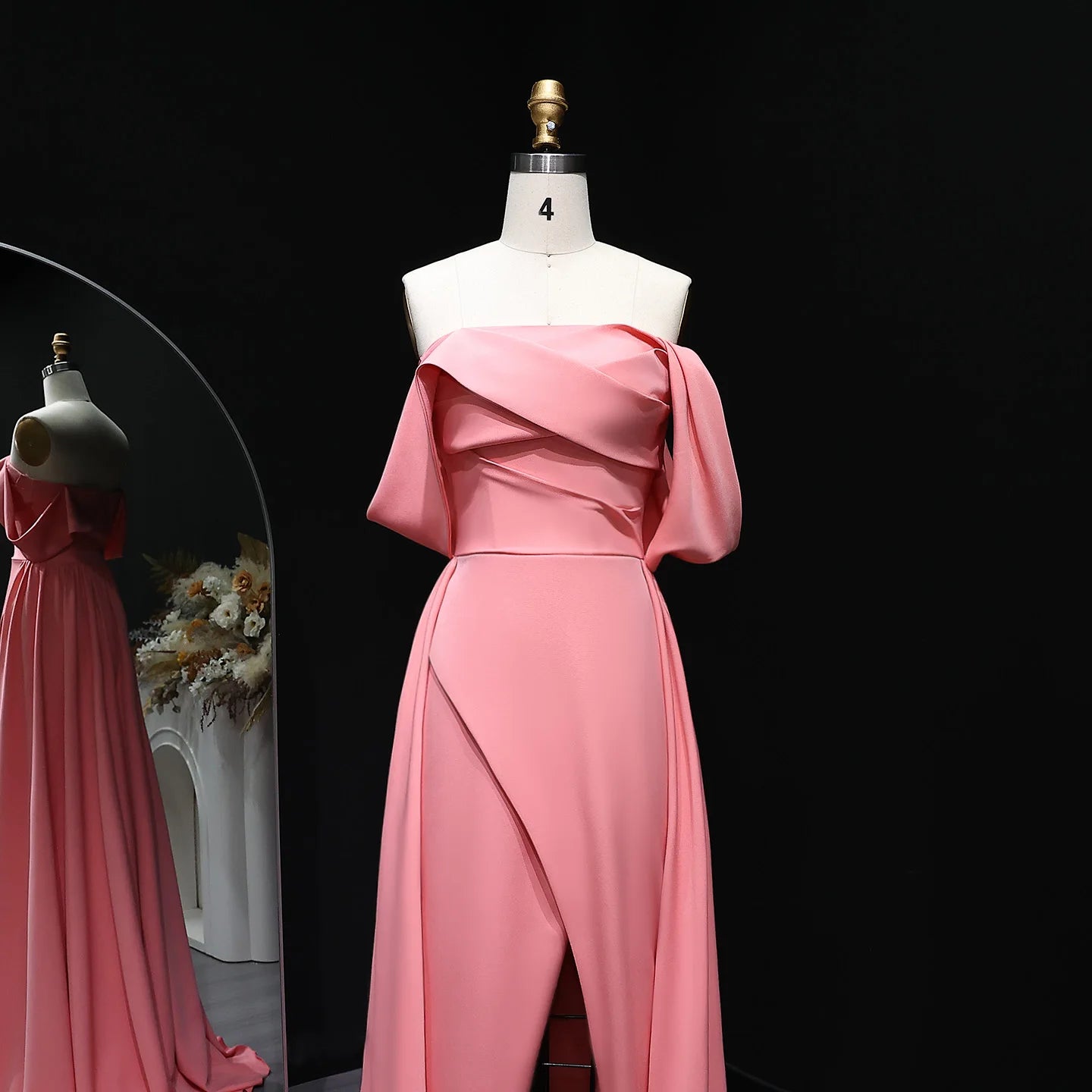 Jemelyn Dubai Peach Off Shoulder Evening Dress