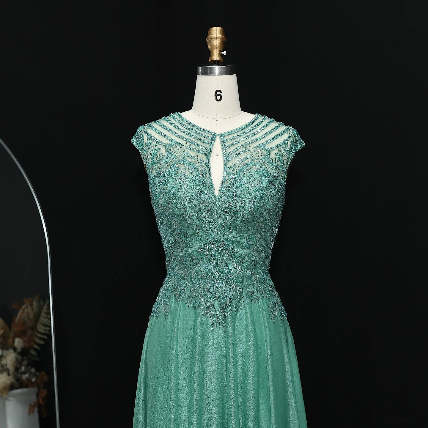 Emery Green Scoop Neck A-Line Prom Dress