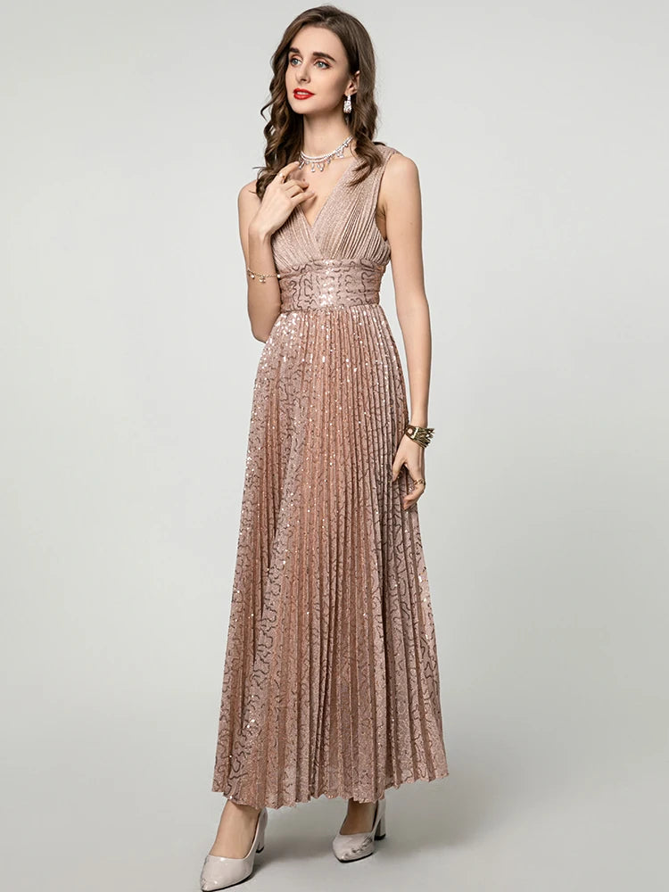 Lila Sequin Pleated Dress