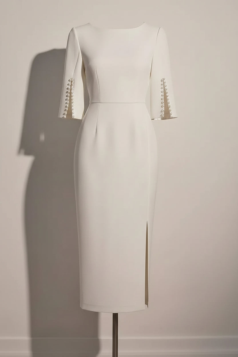 Carina Office Solid Color Commuter Bead Slim and Elegant Evening Party Dress