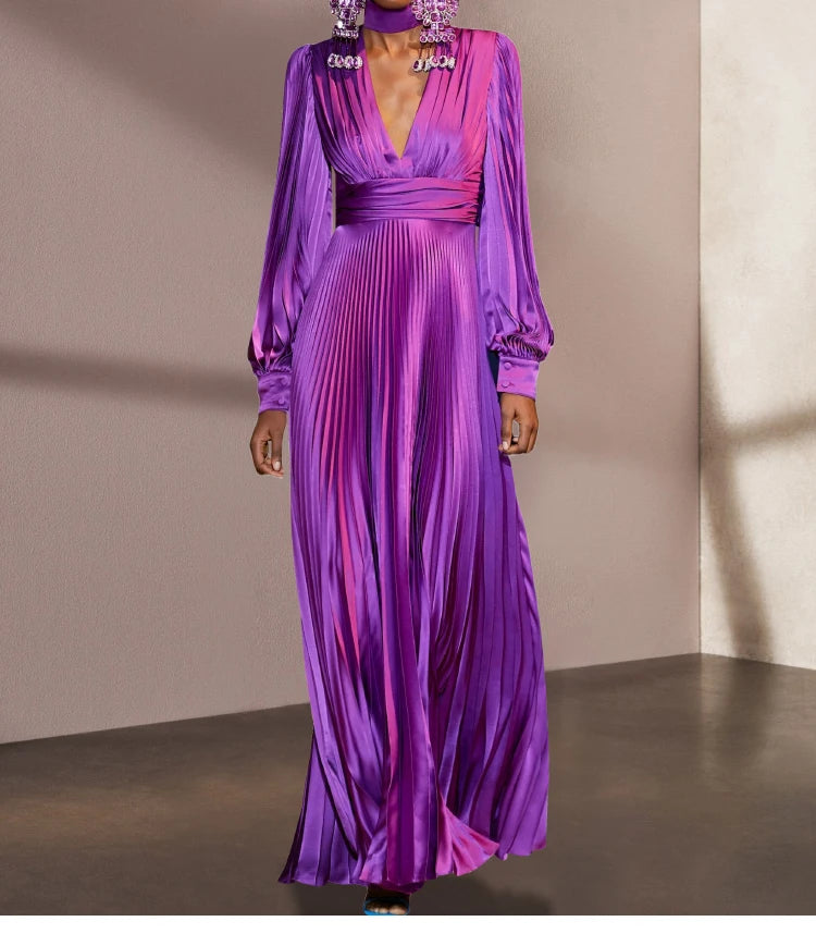 Vicky Purple Elegant Pleated Dress