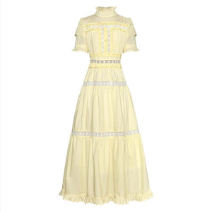 Kamryn Stand Collar Short Sleeve Ruffles Vintage Dress