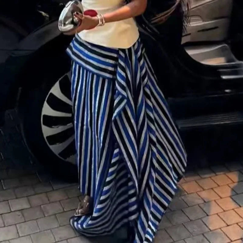Striped Halter Corset Top Maxi Skirt Two Piece Set