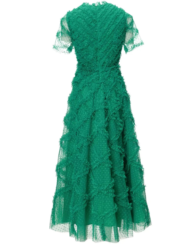 Wrenlee O-Ausschnitt Kurzarm Rüschen Hohe Taille Vintage Party Langes Kleid