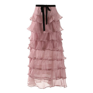 Tania High Waist Lace-up Ruffles French Style Skirt