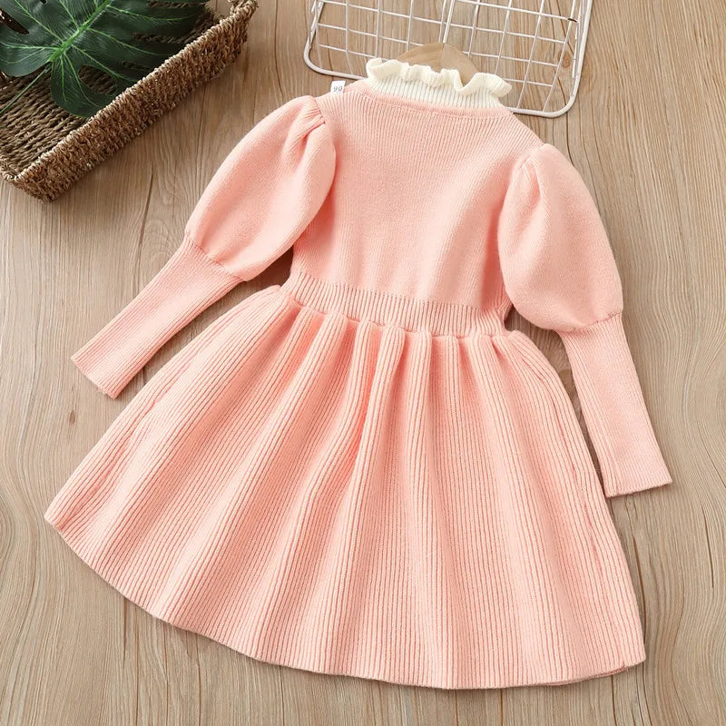 Knitted Jumpsuit Bow Fashion Long Dress for Kids Girls
