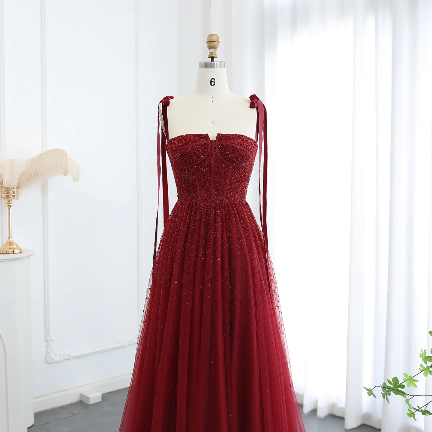 Axel Beaded Wine Red Blush Pink Dubai Evening Dress