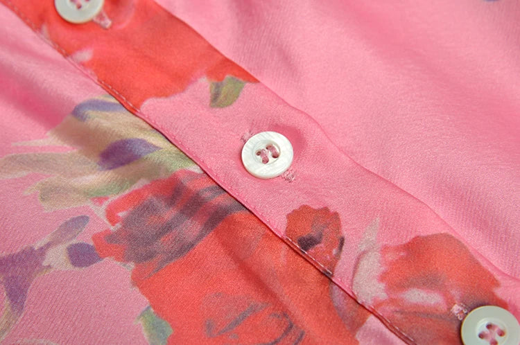 Penny Turn-down Collar Button Bow-frenulum Floral Print High Slit Long Dress