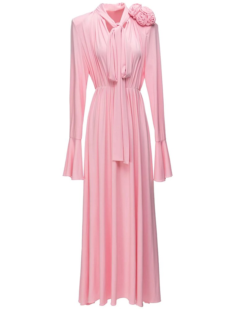 Lorna Frühherbstkleid Damen Kleid mit Schnürung am Kragen und ausgestellten Ärmeln und Applikationen