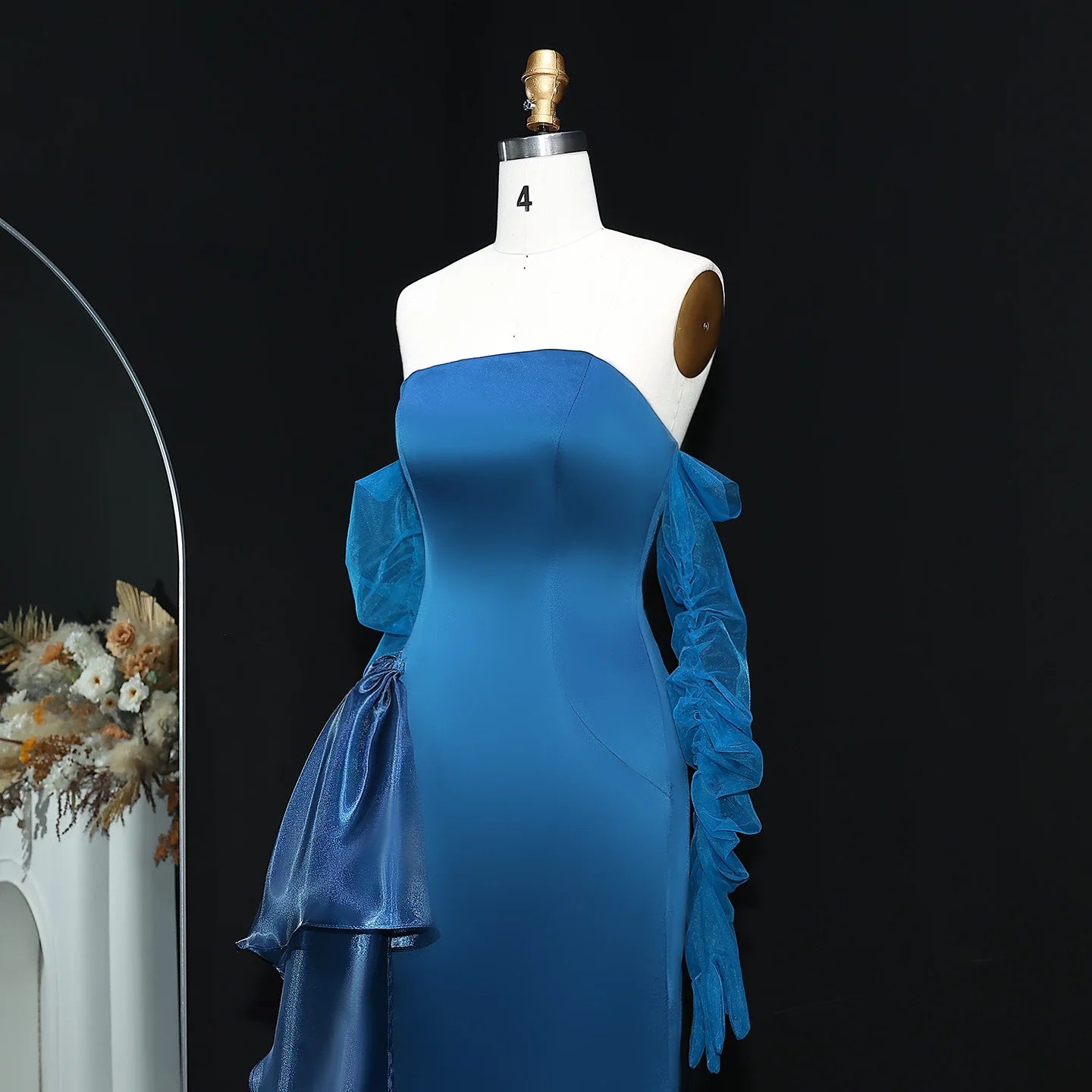 Ando Navy Blue Strapless Dubai  Evening Dress