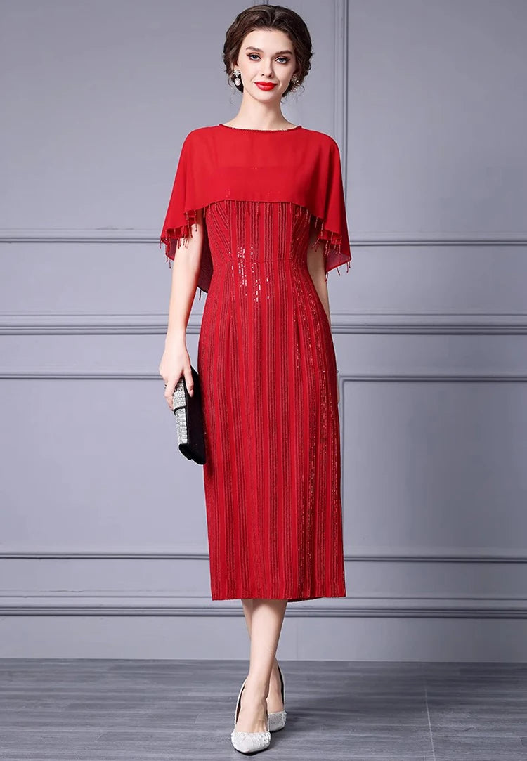 Terra Tassel Design Sequins Slim-Fit Hip Wrap Evening Dress