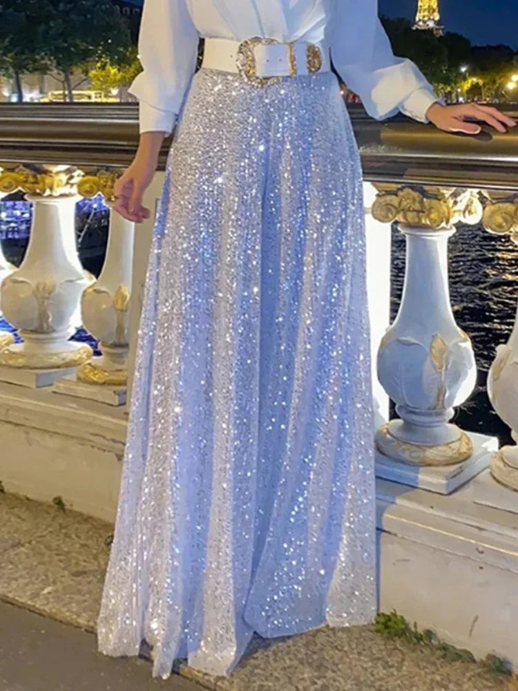Taru Splice Sequins Maxi Dresses For Women Fashion Folds Loose V Neck Elegant Dress Femme Party Evening Dresses Luxury 2023
