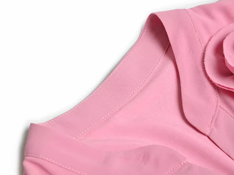 Mariam V-Neck Short Sleeve Appliques Solid Color Elegant Party Midi Dress