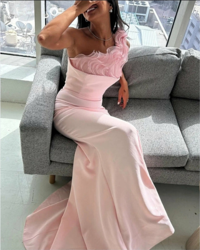 vanilla pink dress Pale Pink Pink Vanilla Plunge Neck Dress With Side Split