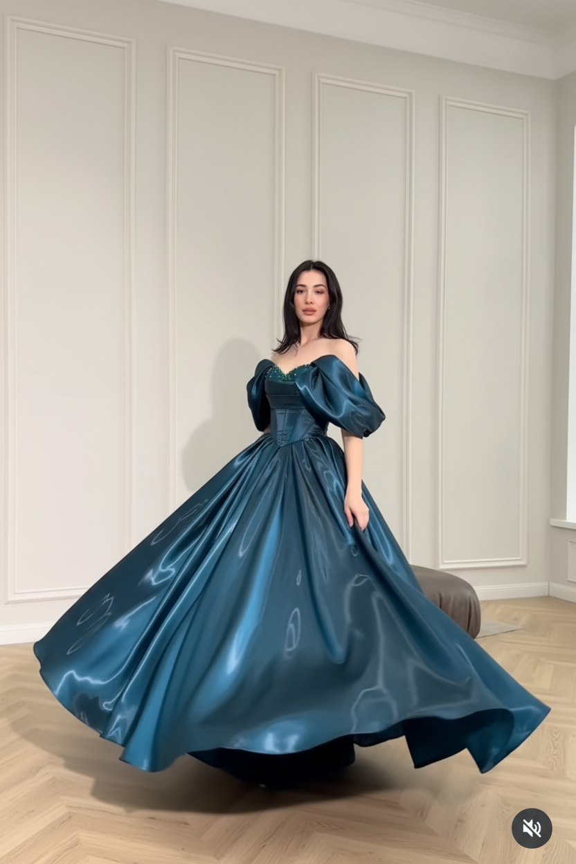 Madela Turquoise Evening Dresses Off The Shoulder A-Line Formal Prom Dress
