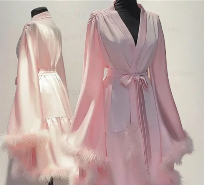 Thea Big Sleeve Hairy Cuffs Women's Robe Nightgown