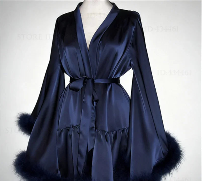 Thea Big Sleeve Hairy Cuffs Women's Robe Nightgown
