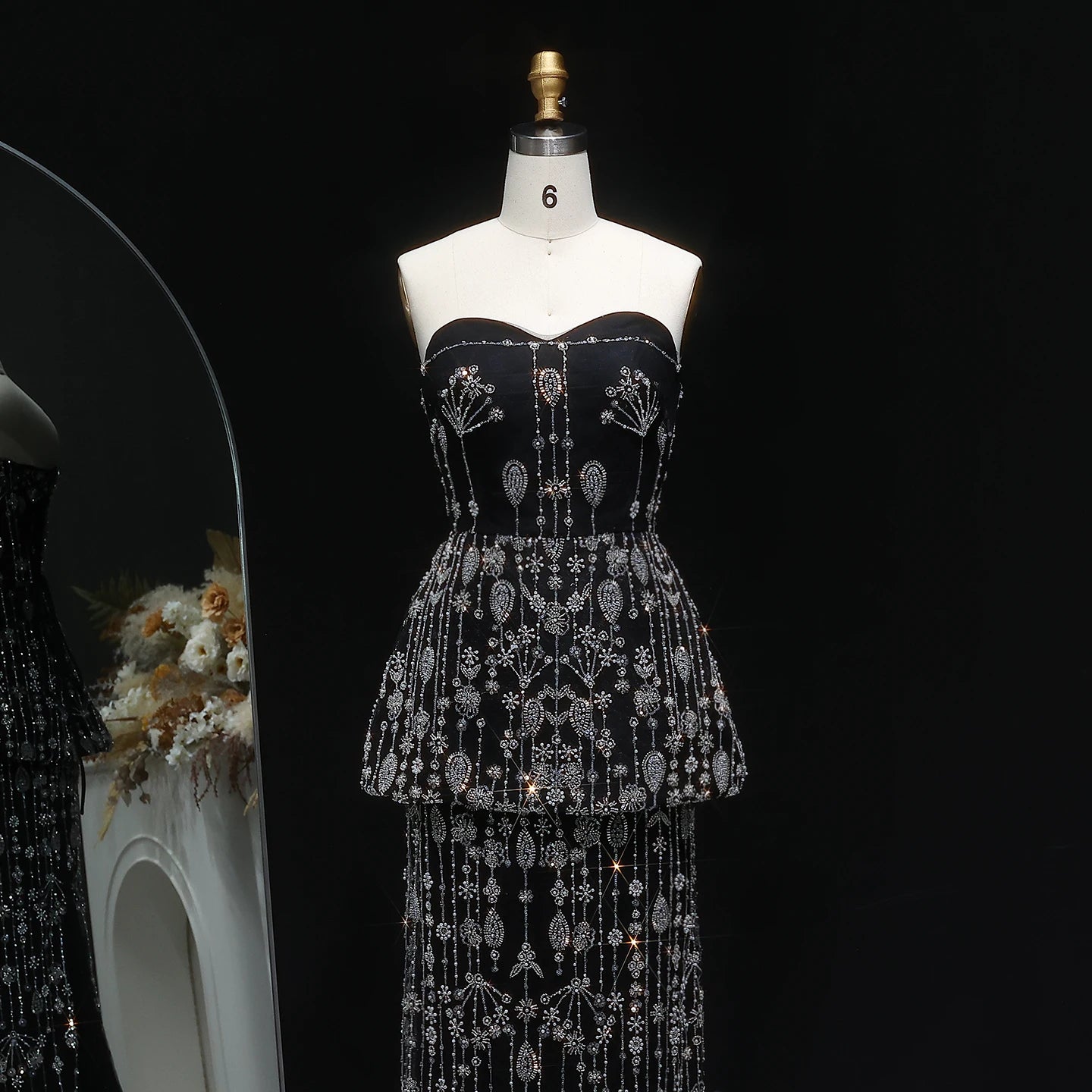 Luanne Elegant Beaded Black 2 Pieces Sweetheart Evening Gown