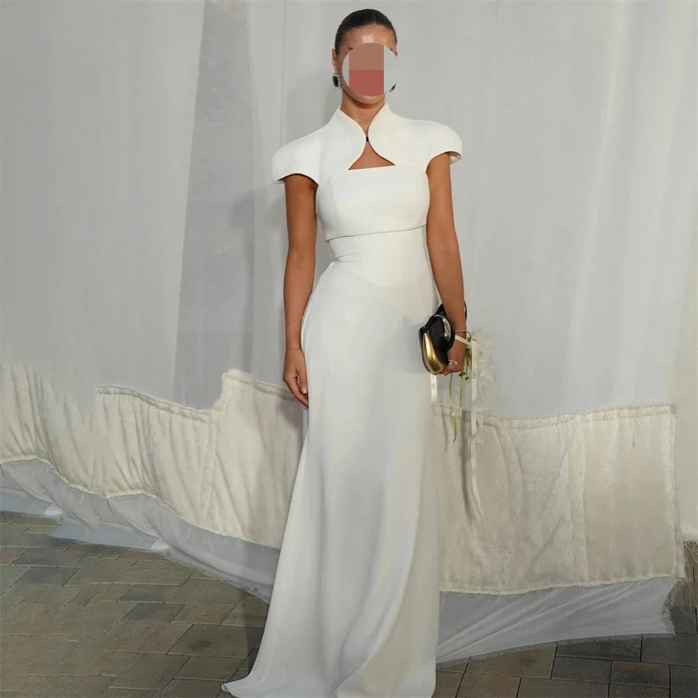 Nicole Elegant Mermaid Evening Dress Cap Sleeves Bodycon Satin Formal Dress