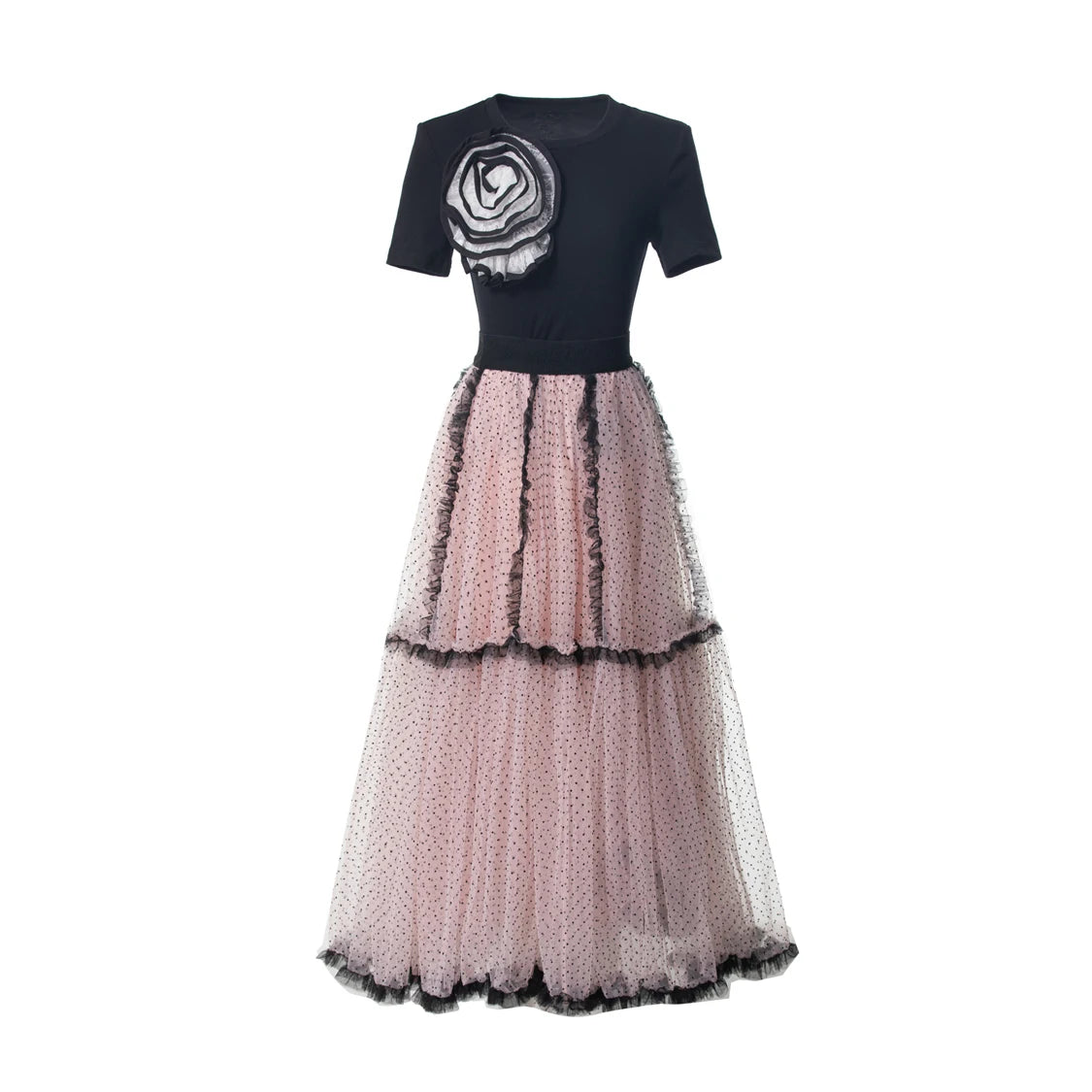 Berkley Two Piece Sets O Neck Short Sleeves Appliques Blouse with Layered Tull Skirts