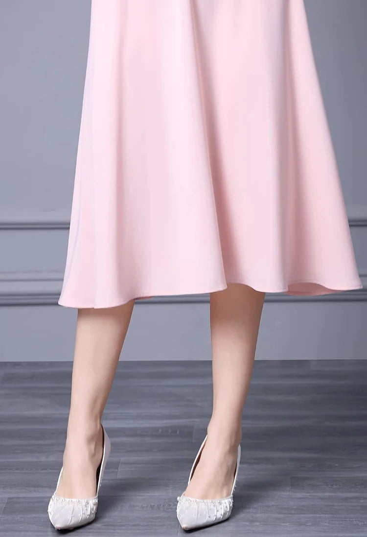 Ann Bow High waisted Solid Color Streetwear Elegant Party Dress