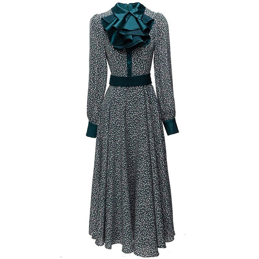 Skyler Rüschen Peter Pan Kragen Laternenärmel Blumendruck Vintage Kleid