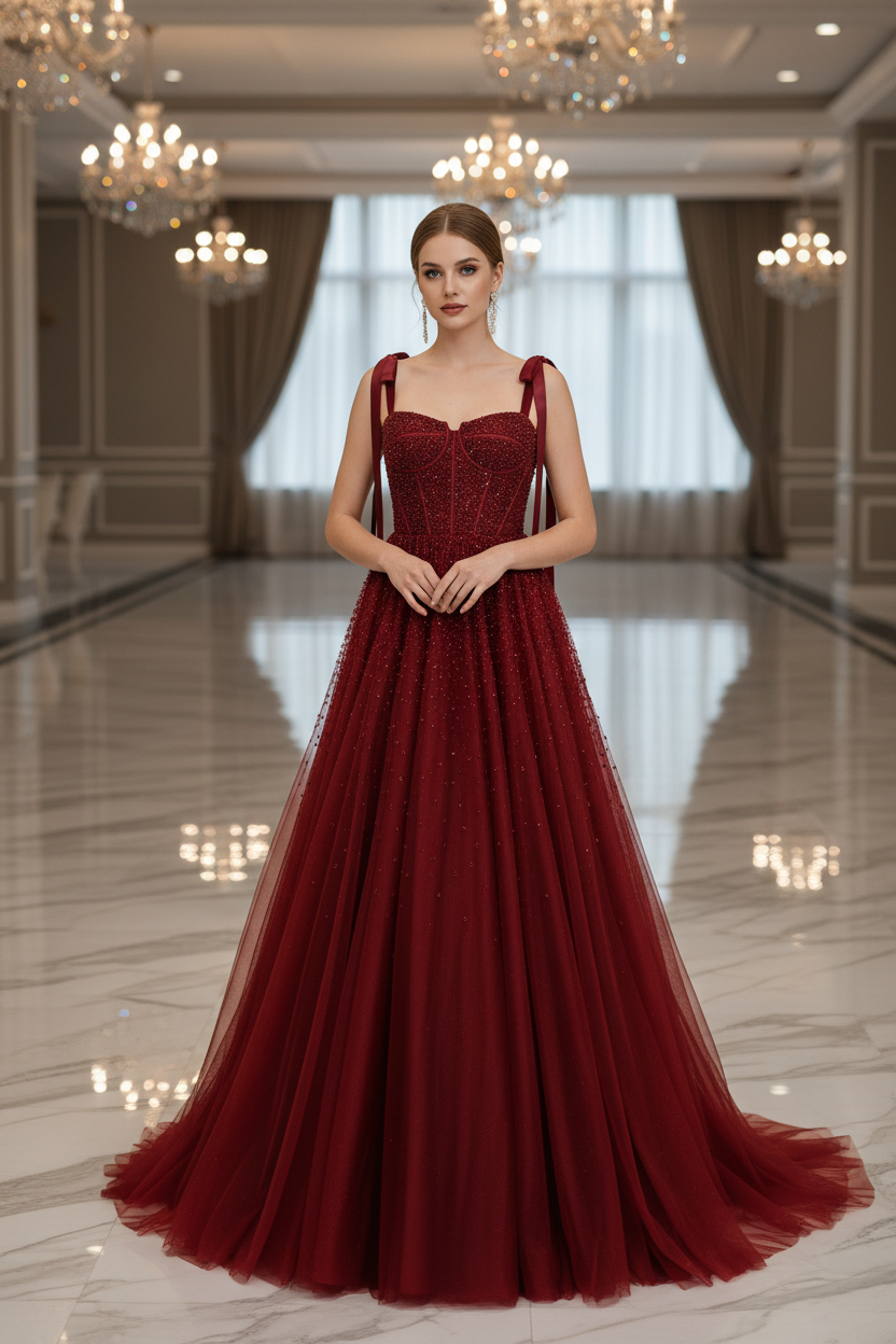 Axel Beaded Wine Red Blush Pink Dubai Evening Dress