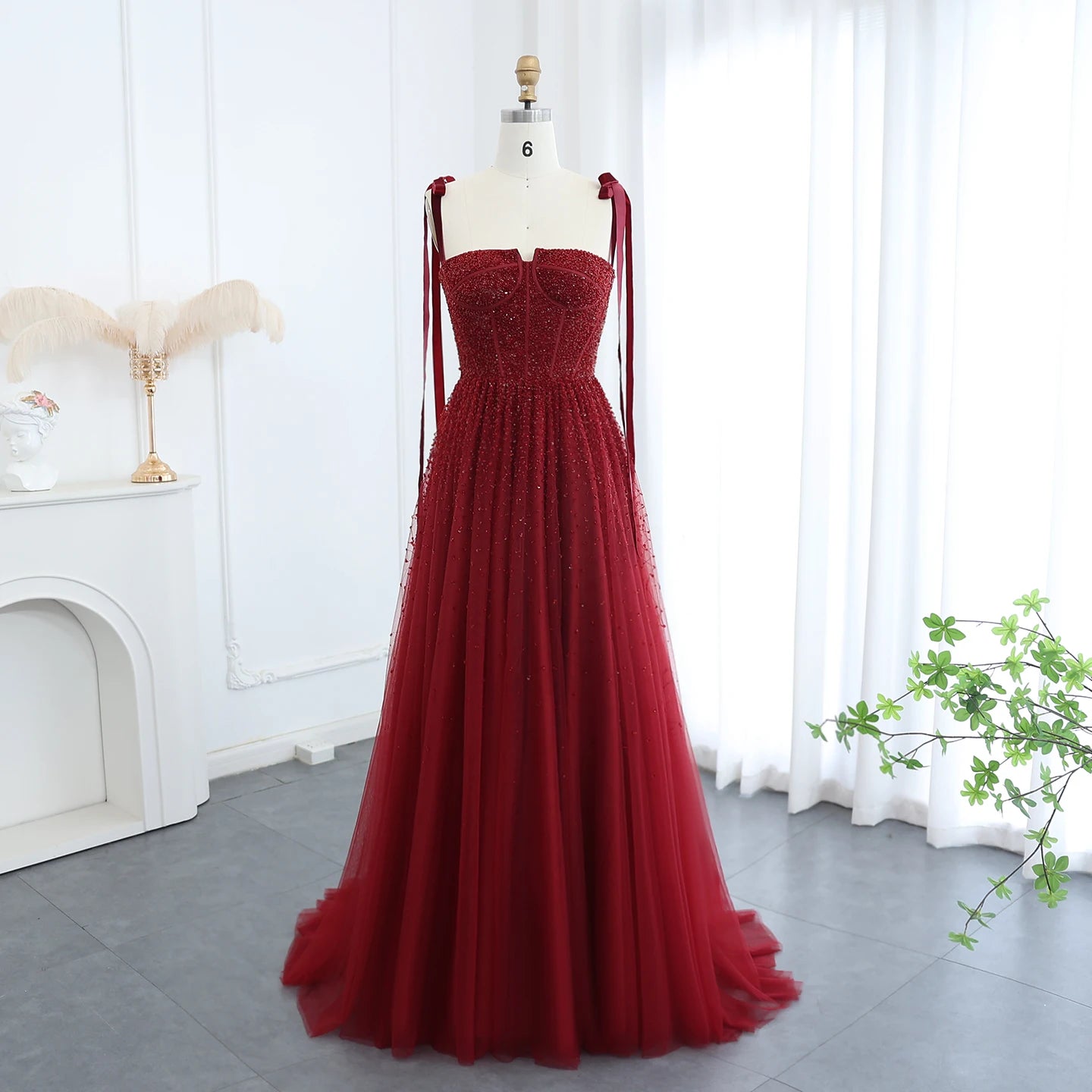 Axel Beaded Wine Red Blush Pink Dubai Evening Dress