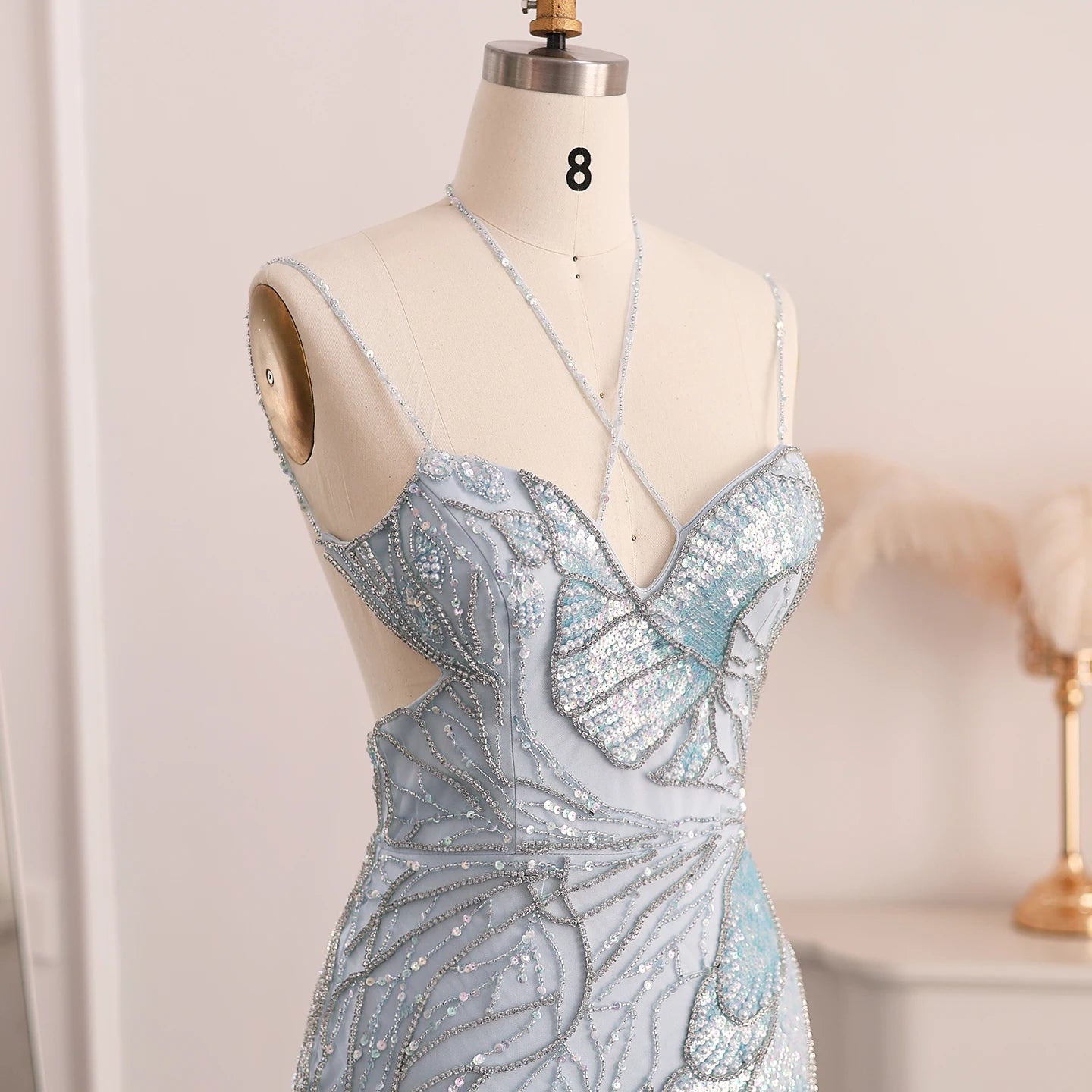 Mermaid  Evening Dress with Feathers