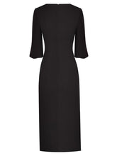 Load image into Gallery viewer, Sansa O-Neck Pleated Flare Sleeve Pencil Dress