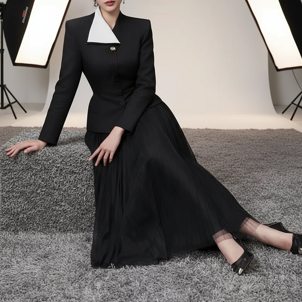 Daphne Two-Piece  Color-Block Lapel Set