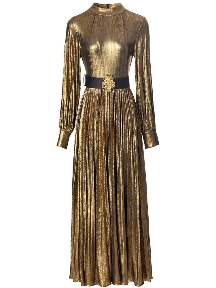 Vienna Metallic Pleated Dress