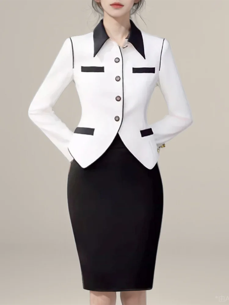 Octavia Single Breasted Lapel Coat High Waist Wrap Hip Skirt Suit Set