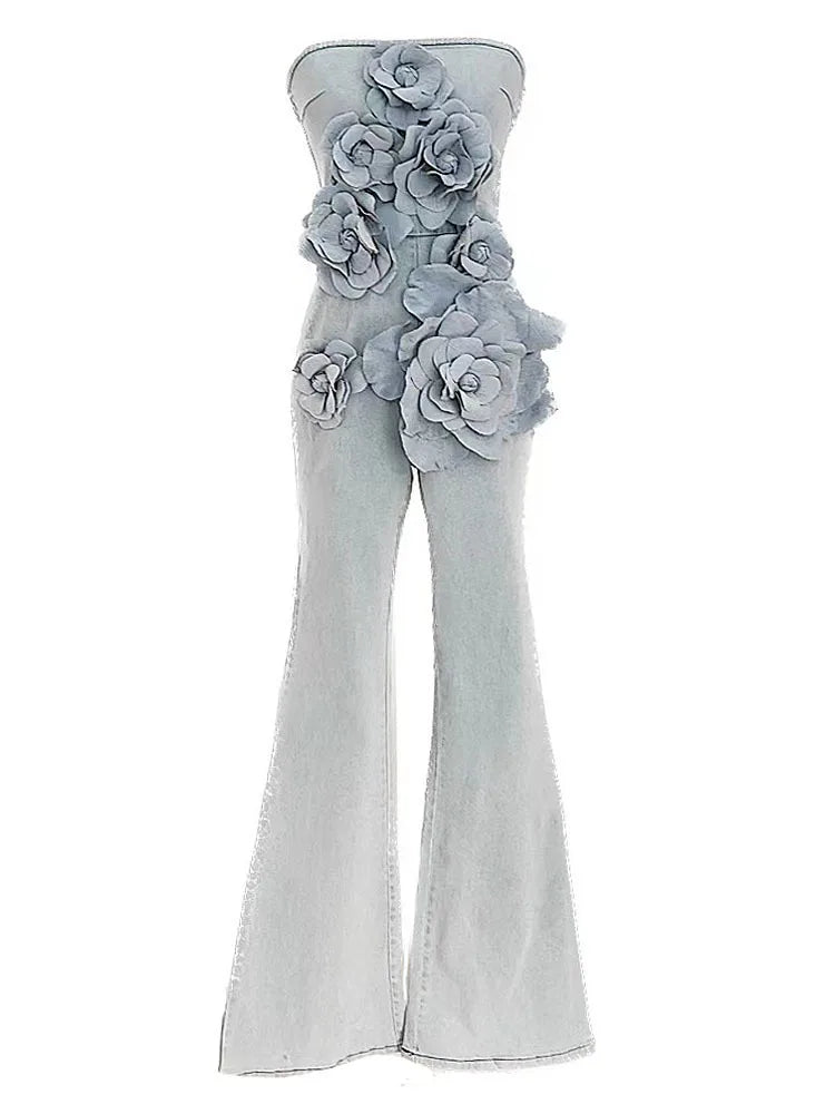 Avianne 3D Flower Spliced Strapless Jumpsuit