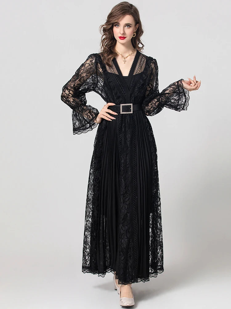 Madison V-Neck Flare Sleeve Sashes Elegant Party Patchwork Dress