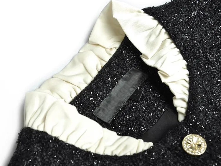 Sandra Tweed Suit Long Sleeve Beading Appliques Short Jacket + Pencil Skirt Two-Piece Set