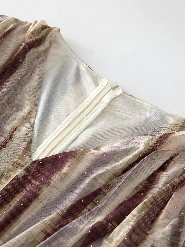Asiya V-Neck Short Sleeve Folds Crystal Vintage Package Buttocks Dress