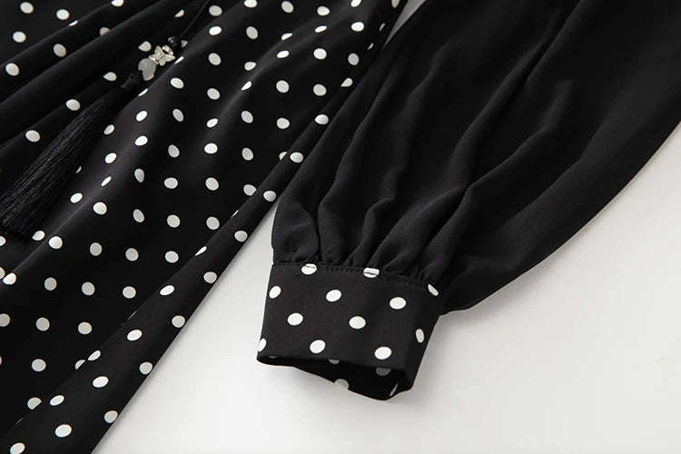Robyn  Lantern Sleeve Ruffles Tassels Dot Print Vintage Party Dresses