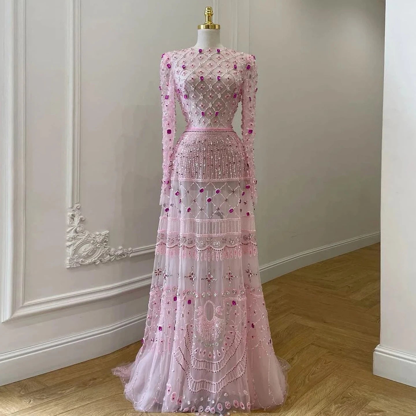 Marian Dubai Pink Arabic Stunning Evening Dress Gown