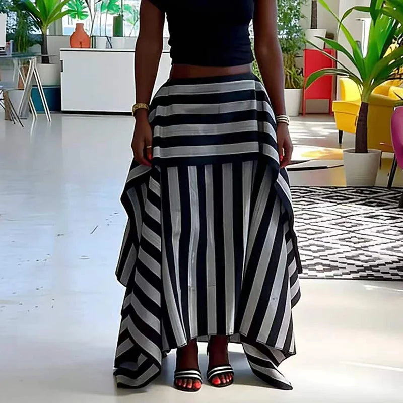 Striped Halter Corset Top Maxi Skirt Two Piece Set