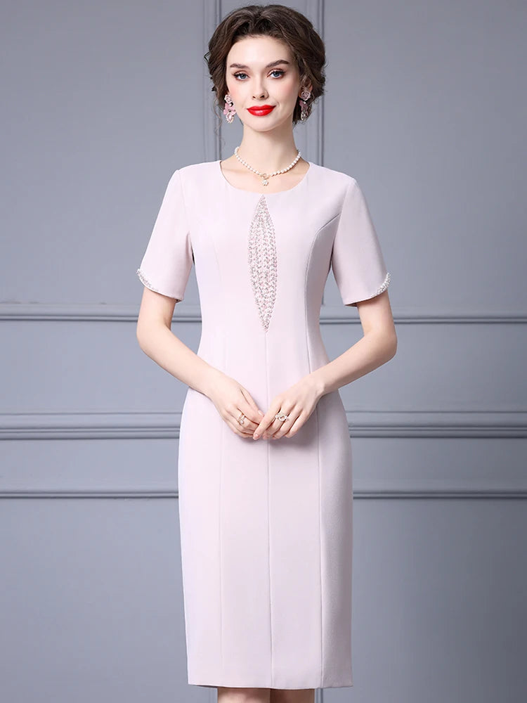 Josefina O-Neck Short Sleeve Crystal Beading Elegant Party Dress