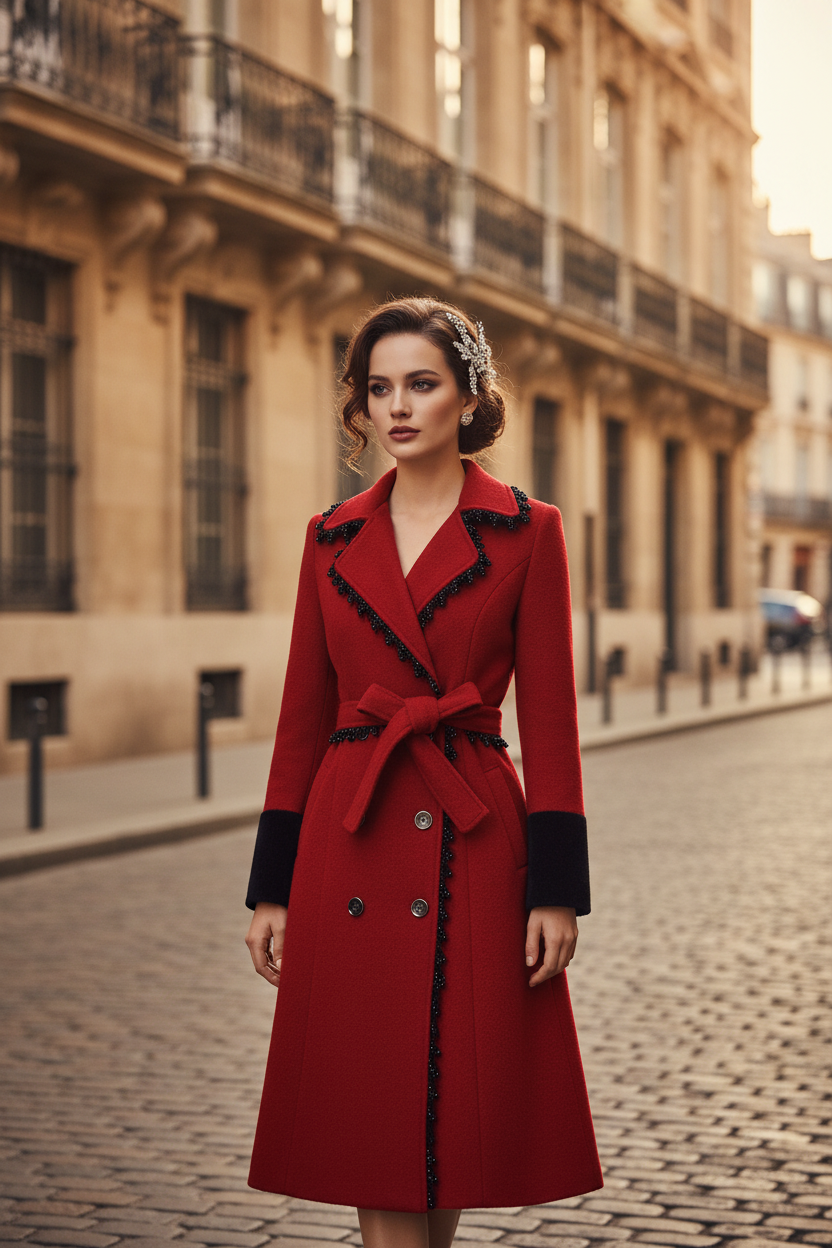 Florence Double Breasted Beading Tweed Coat
