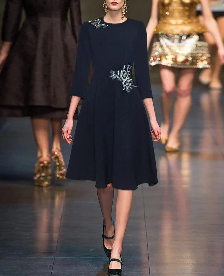 Bonnie O Neck Long Sleeve Embroidery Sequins High Waist Slim Mini Dress