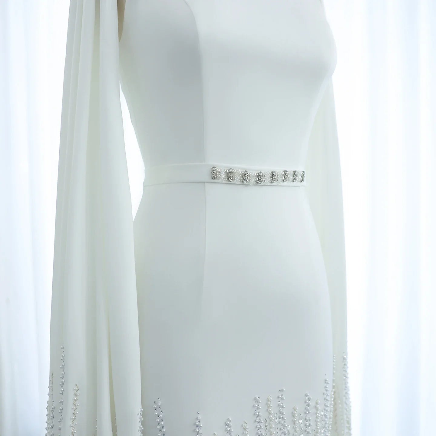 Adelaide White Evening Dresses with Cape Sleeves Tiered Ruffles Women Wedding Party Gown