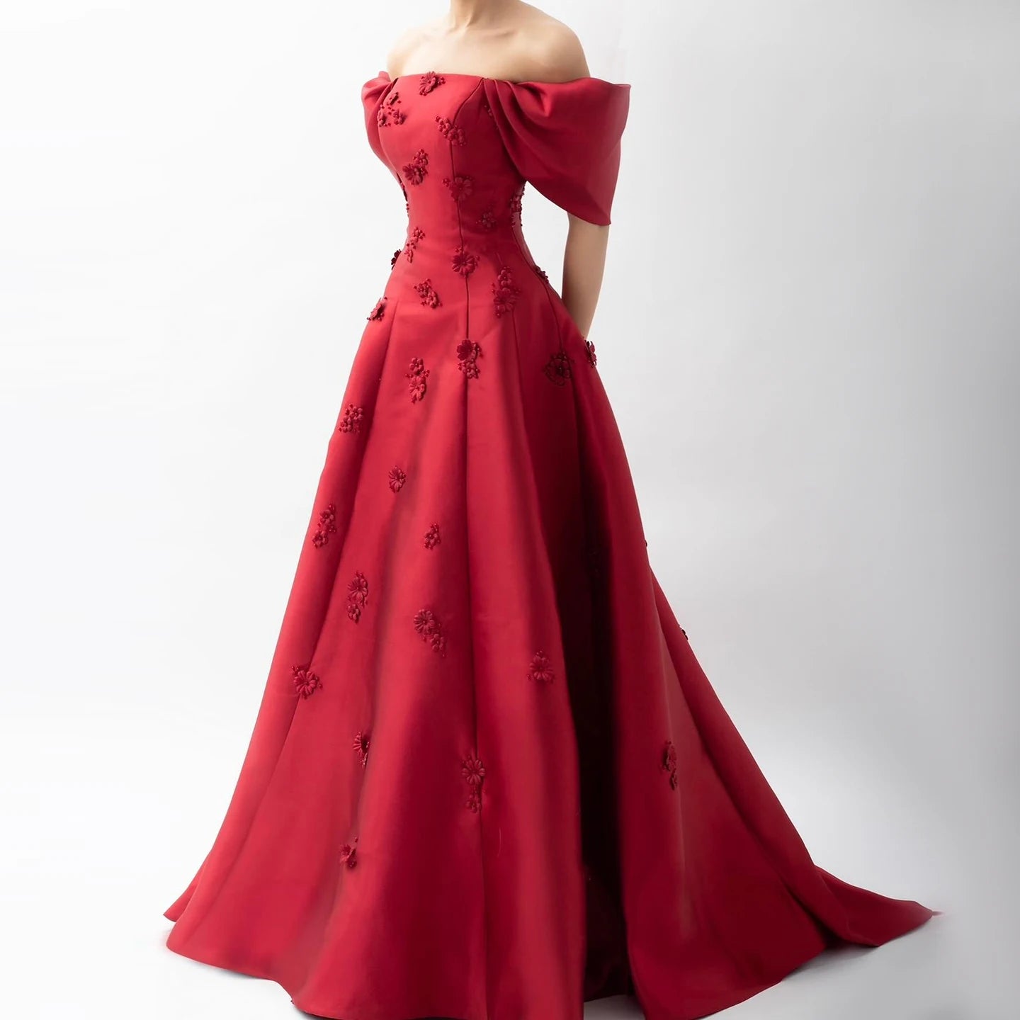 Aria Arabic Red Off Shoulder A-Line Evening Dress